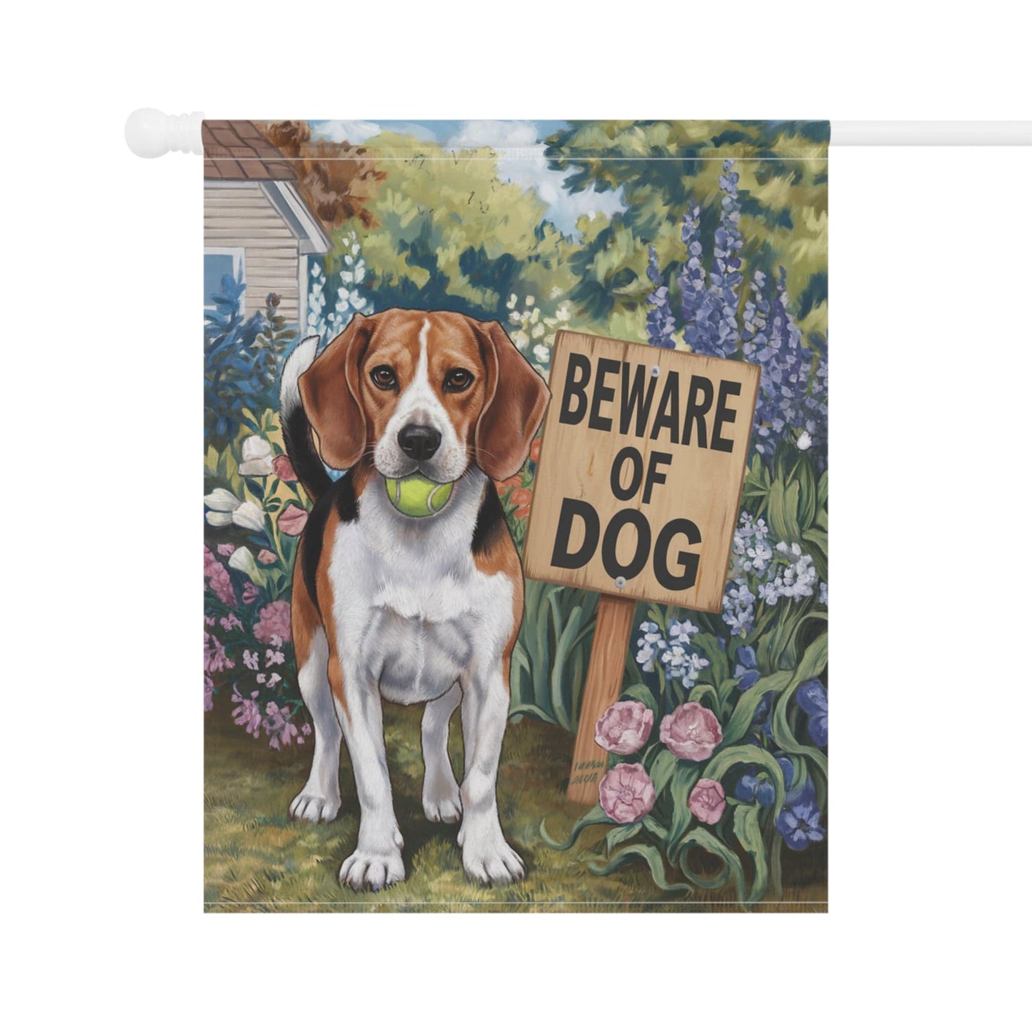 Printify Home Decor Funny Beagle Garden Flag, Beware of Dog Yard Decor, Front Yard Dog Sign