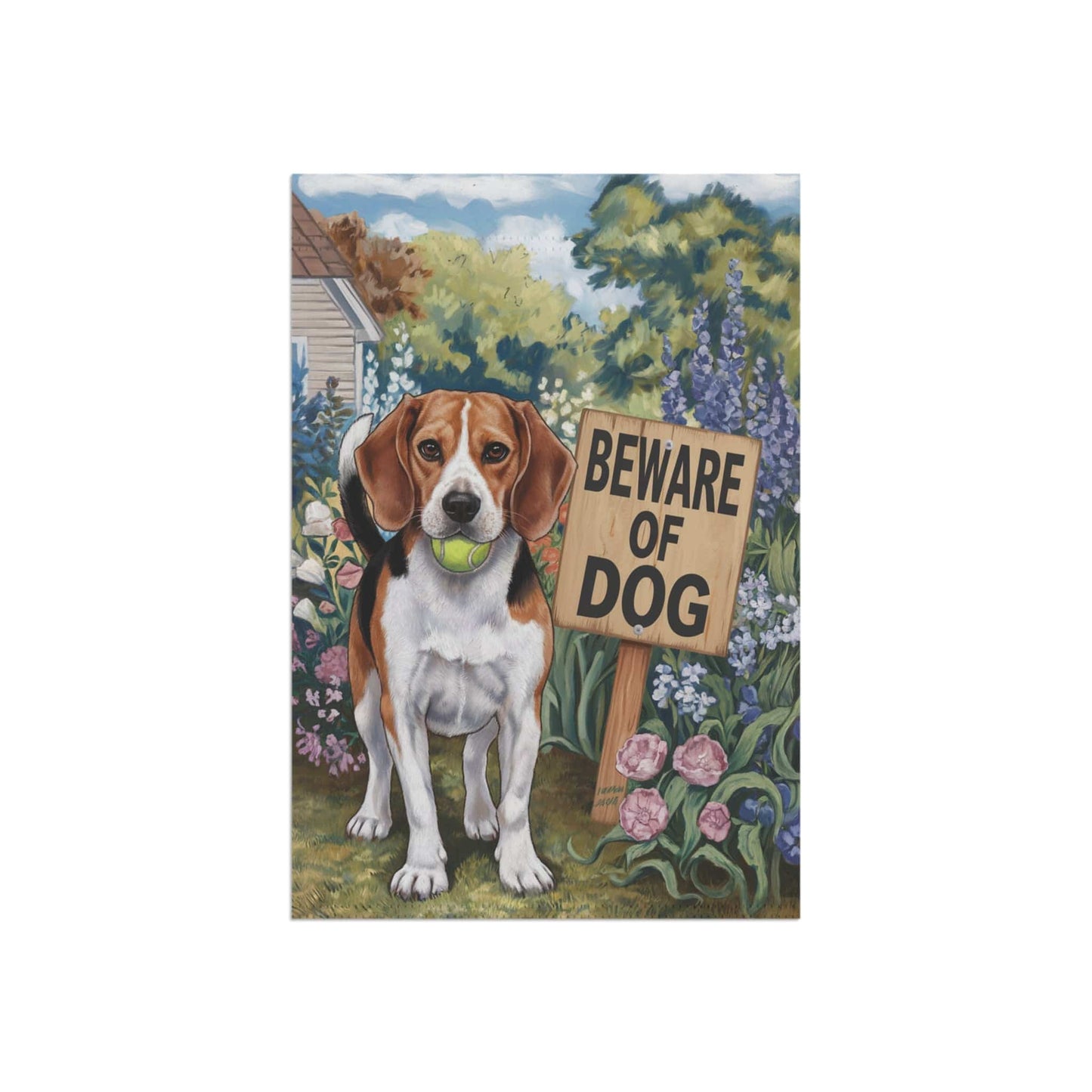 Printify Home Decor Funny Beagle Garden Flag, Beware of Dog Yard Decor, Front Yard Dog Sign