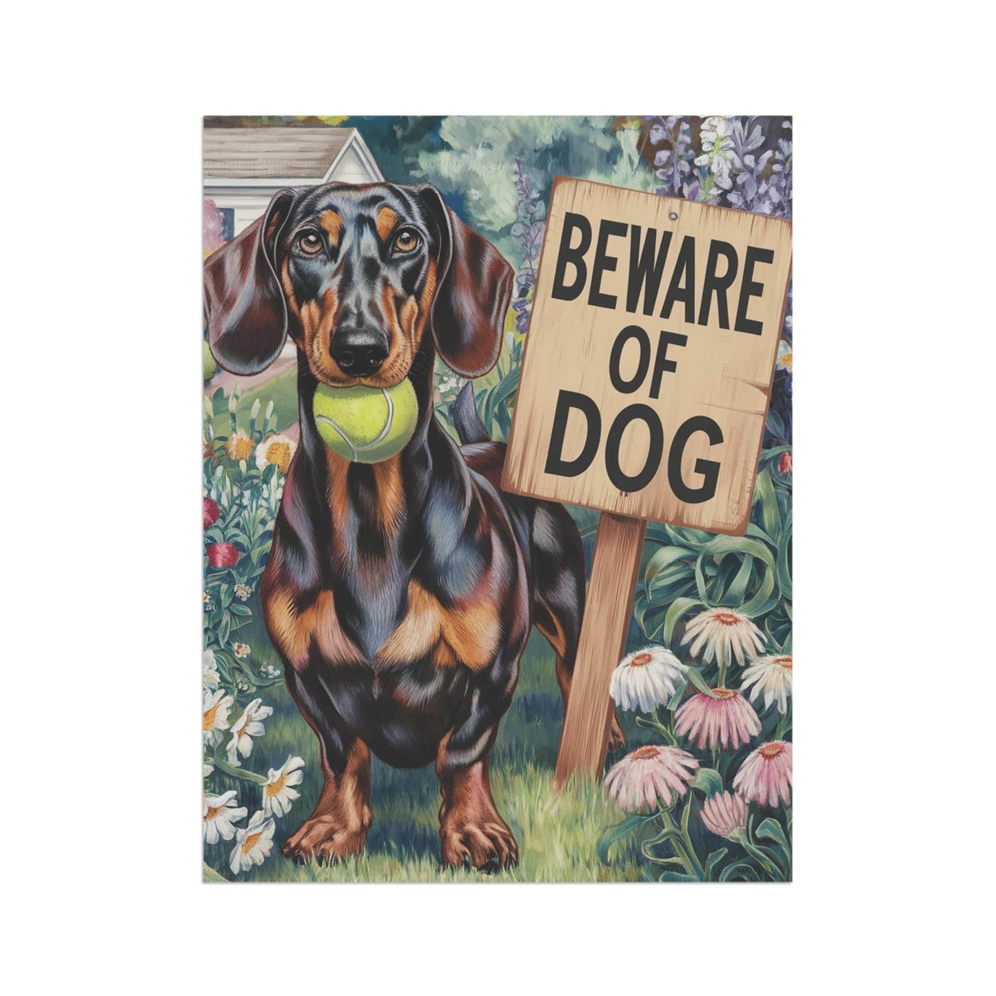 Printify Garden Flag Funny Dachshund Garden Flag, Beware of Dog Yard Decor, Front Yard Dog Sign