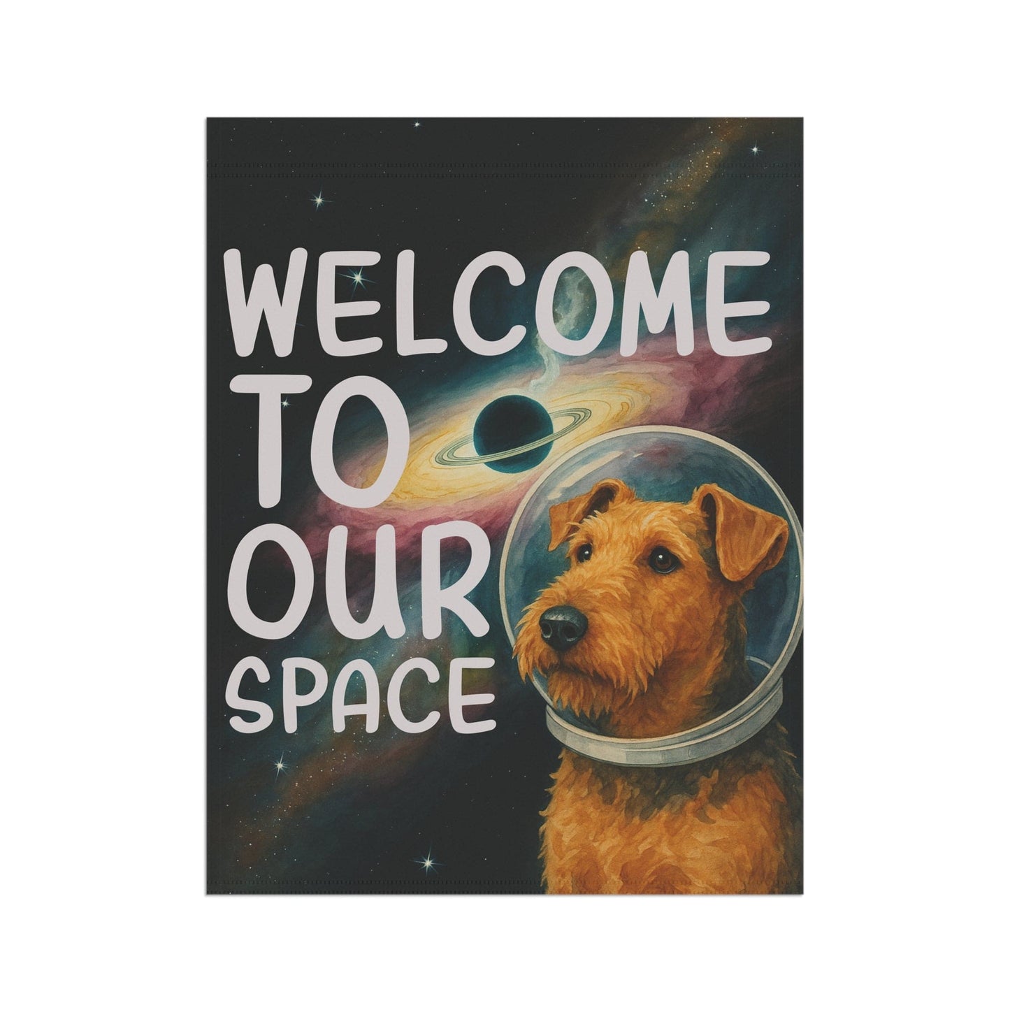 Printify Home Decor Garden Flag, Airedale Terrier Space Lover Banner, Astronaut Decor, Outer Space Decoration, House Flag Dog Lover, Gardeners Housewarming Gift