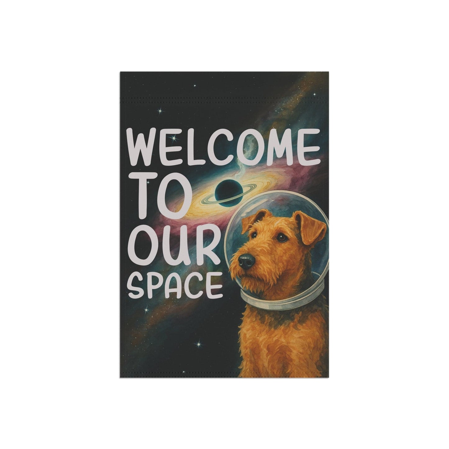 Printify Home Decor Garden Flag, Airedale Terrier Space Lover Banner, Astronaut Decor, Outer Space Decoration, House Flag Dog Lover, Gardeners Housewarming Gift