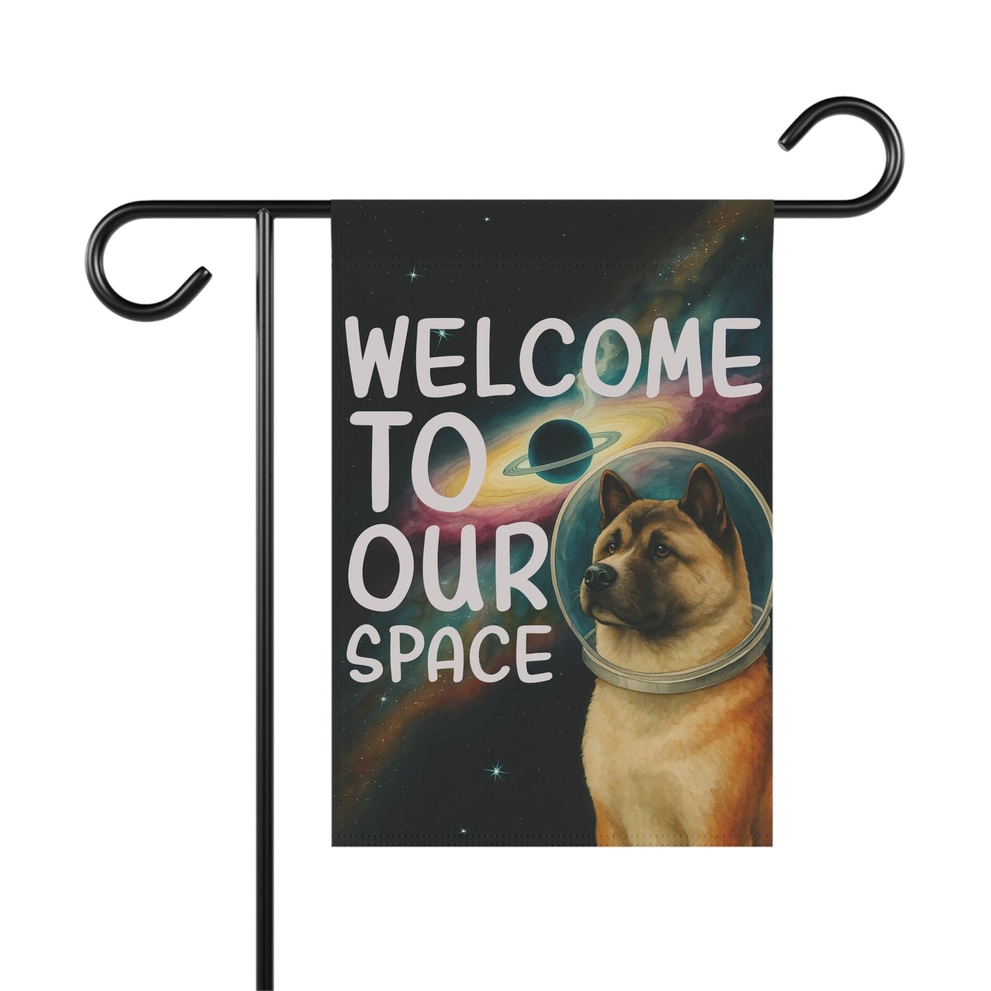 Printify Home Decor 12'' × 18'' Garden Flag, American Akita Space Lover Banner, Astronaut Decor, Outer Space Decoration