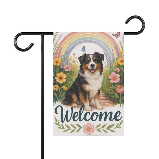 Tricolor Australian Shepherd Welcome Garden Flag
