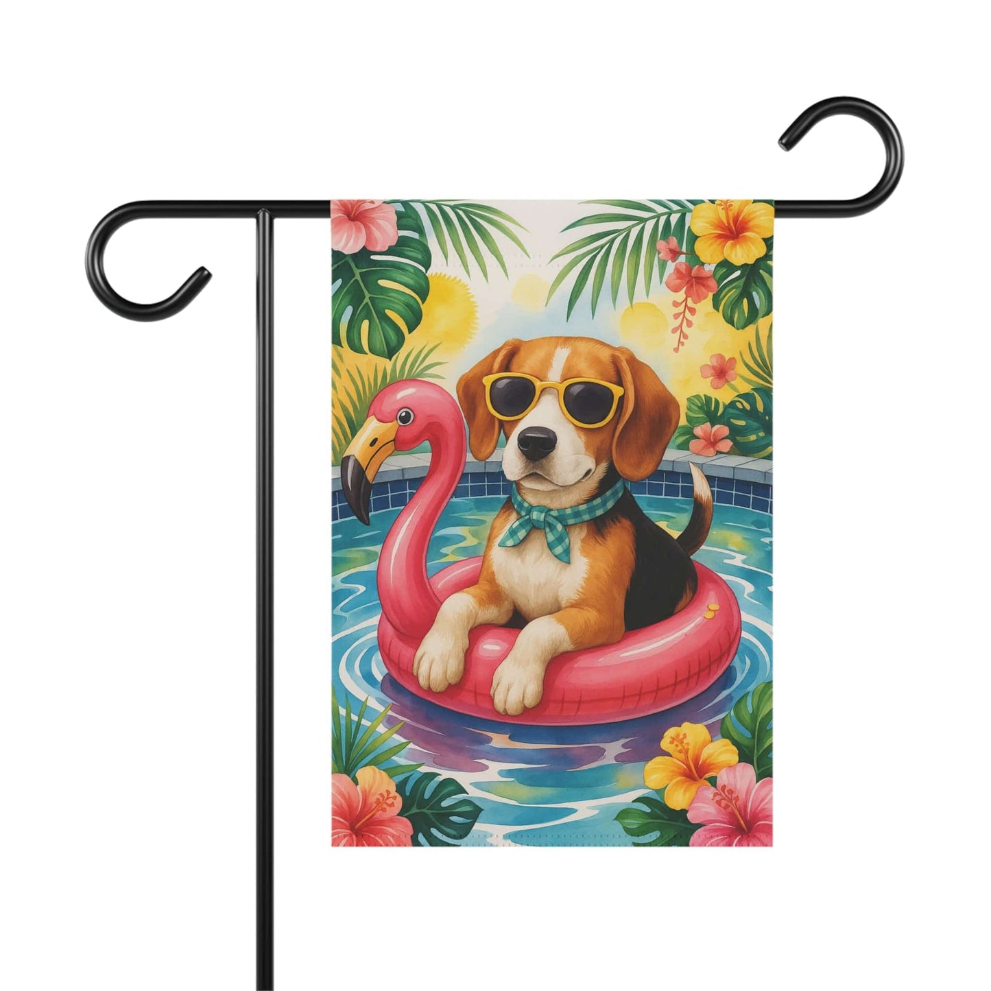 Printify Home Decor 12'' × 18'' Garden Flag, Beagle Hound Dog Yard Decor, Hello Summer Pool Party, Outdoor