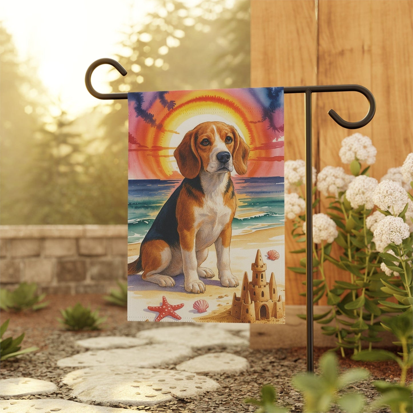 Printify Home Decor Garden Flag, Beagle Hound Nautical Decor, House Banner for Beach Yard Art