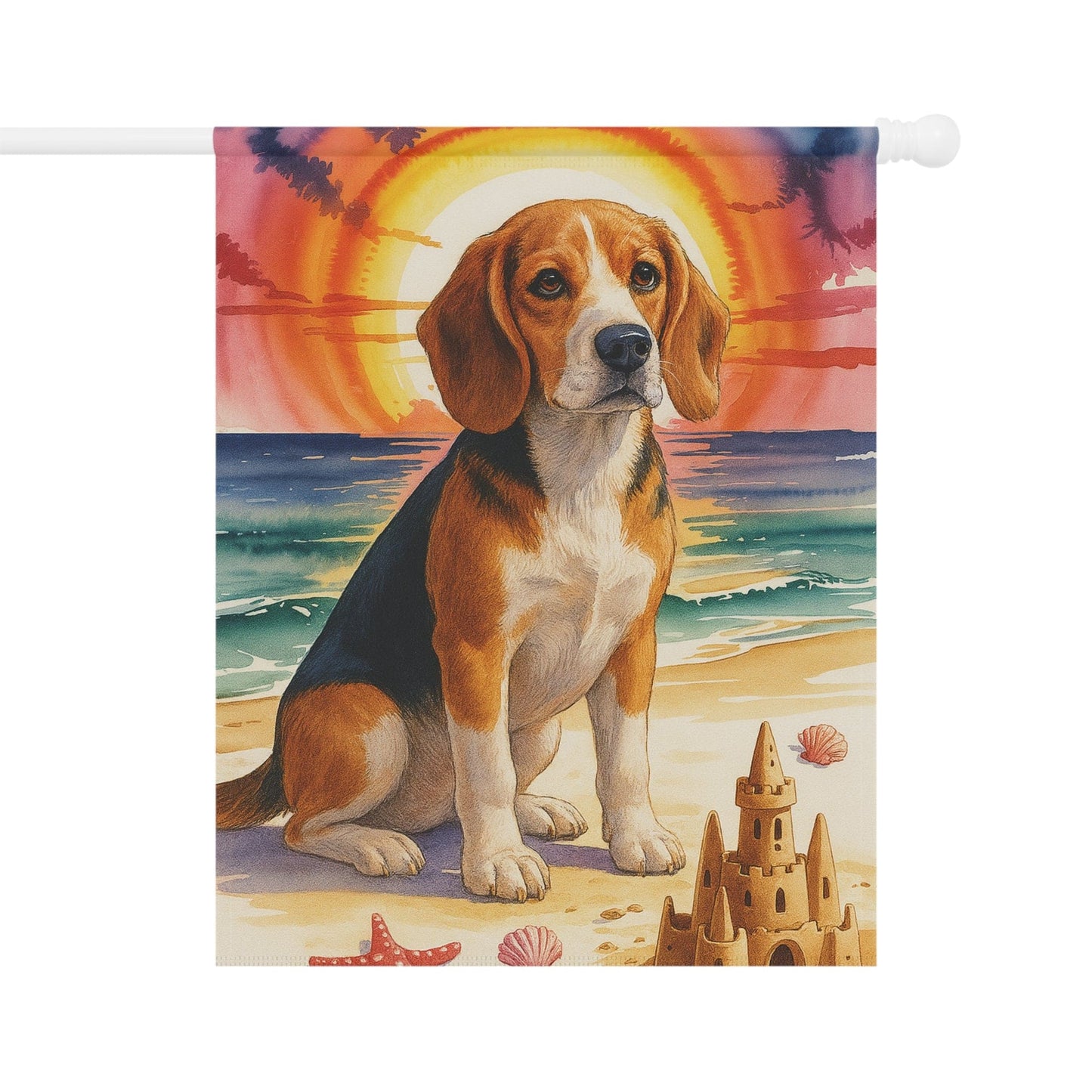 Printify Home Decor 24.5'' × 32'' Garden Flag, Beagle Hound Nautical Decor, House Banner for Beach Yard Art