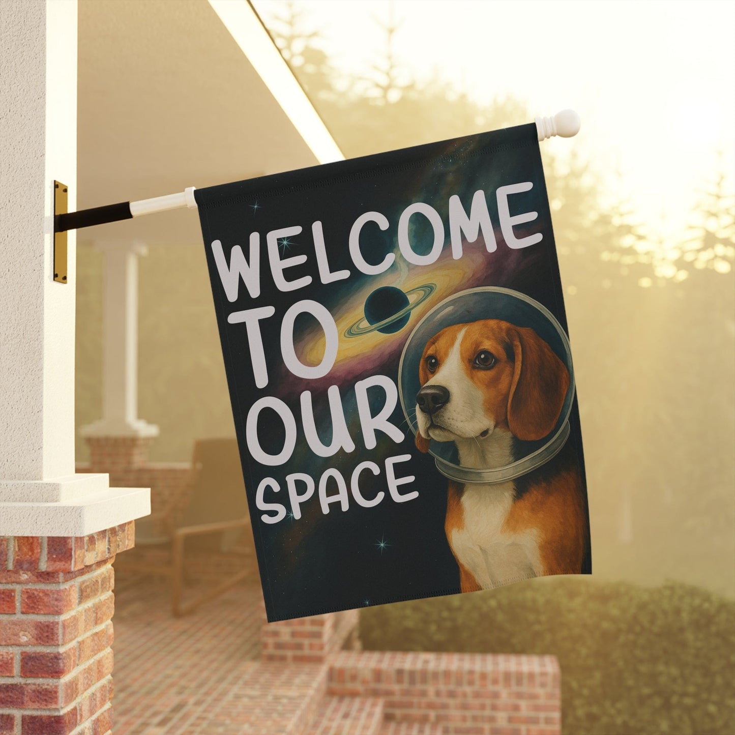 Printify Home Decor Garden Flag, Beagle Hound Space Lover Banner, Astronaut Decor, Outer Space