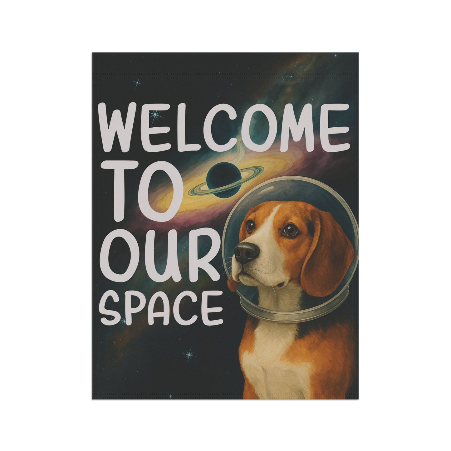 Printify Home Decor Garden Flag, Beagle Hound Space Lover Banner, Astronaut Decor, Outer Space