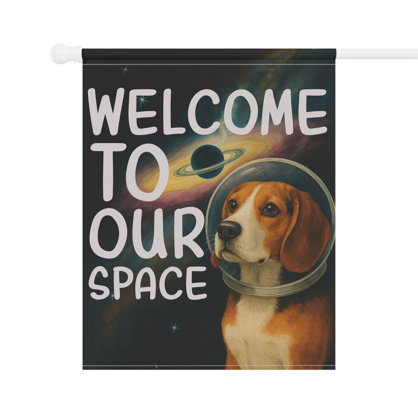 Printify Home Decor Garden Flag, Beagle Hound Space Lover Banner, Astronaut Decor, Outer Space