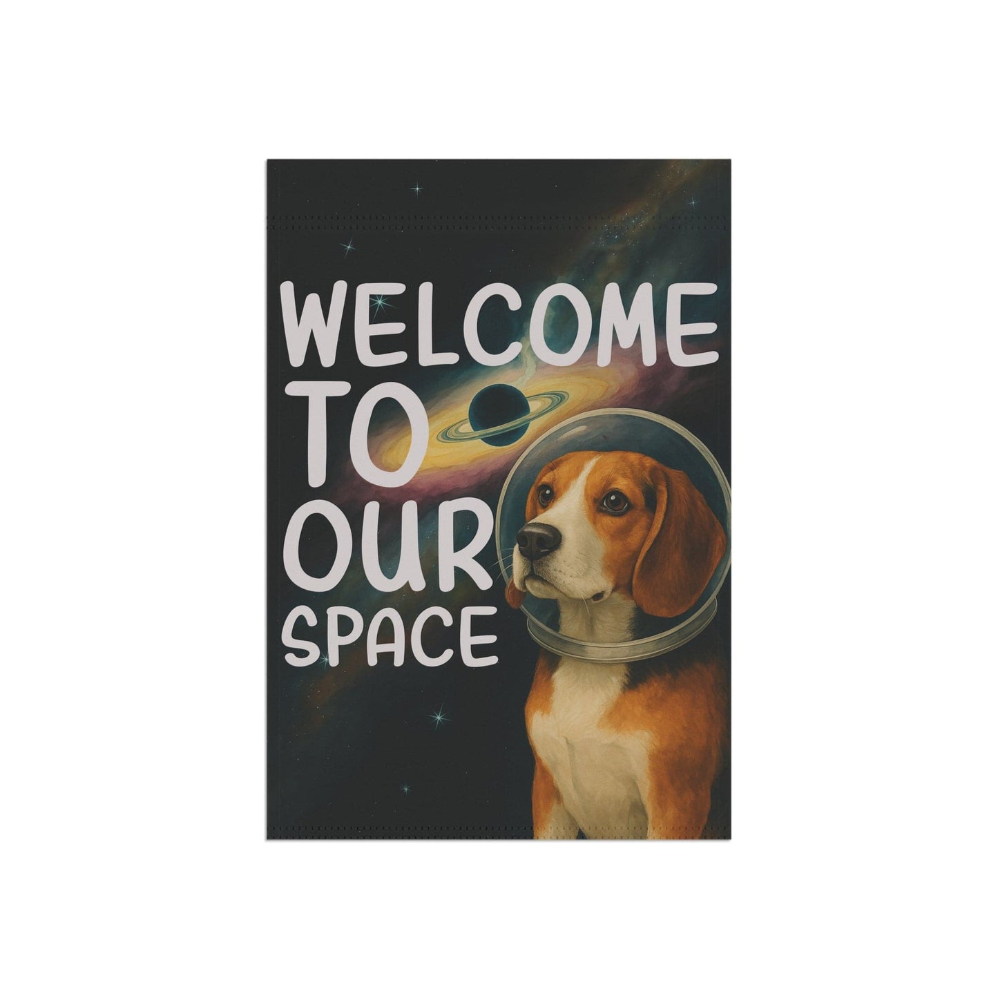 Printify Home Decor Garden Flag, Beagle Hound Space Lover Banner, Astronaut Decor, Outer Space