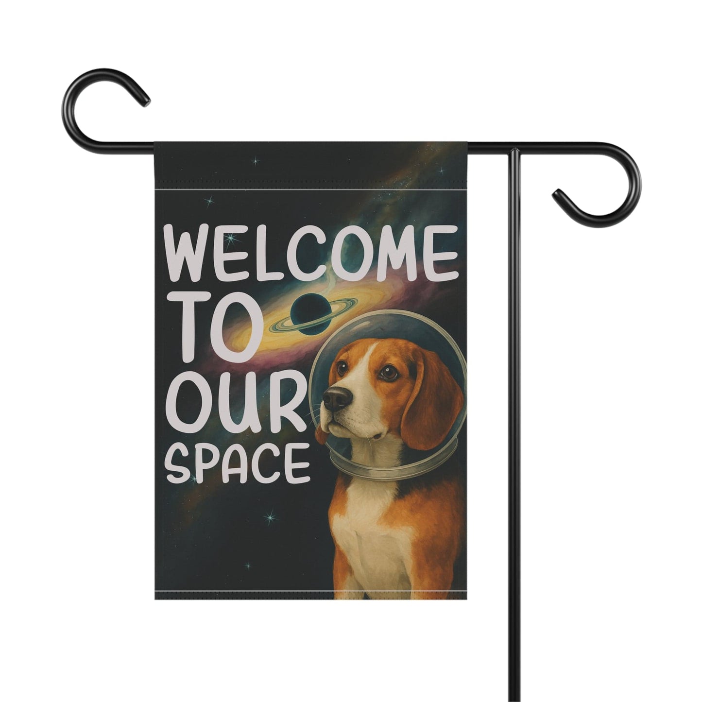 Printify Home Decor Garden Flag, Beagle Hound Space Lover Banner, Astronaut Decor, Outer Space