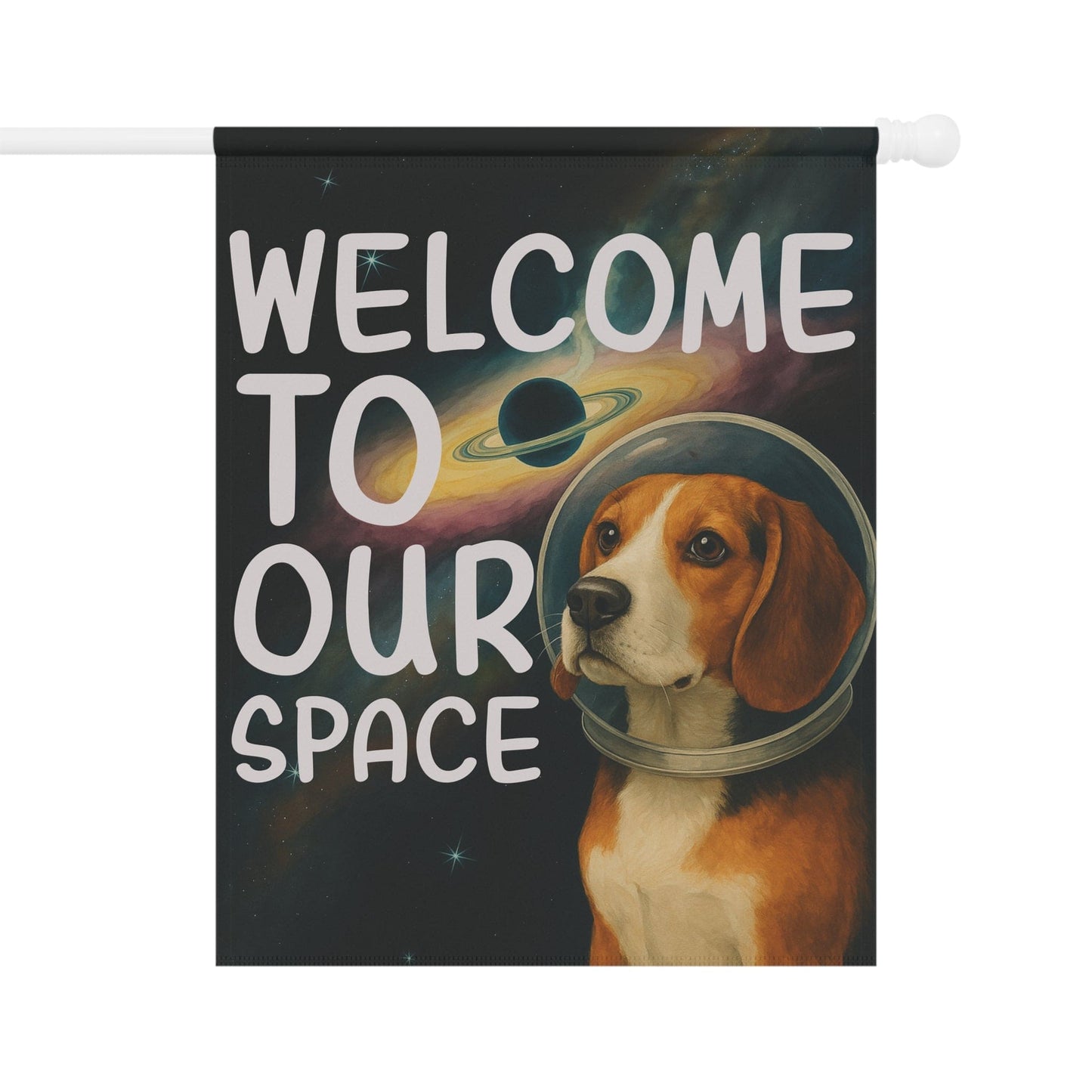Printify Home Decor 24.5'' × 32'' Garden Flag, Beagle Hound Space Lover Banner, Astronaut Decor, Outer Space