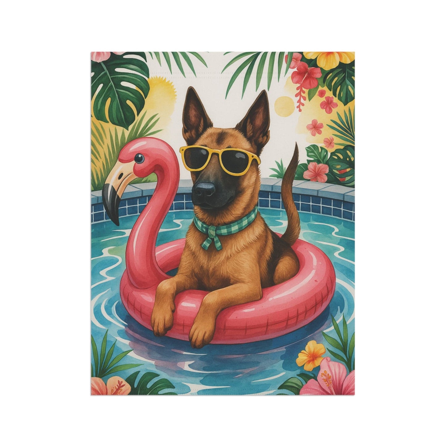 Printify Home Decor Garden Flag, Belgian Malinois Dog Yard Decor, Hello Summer Pool Party