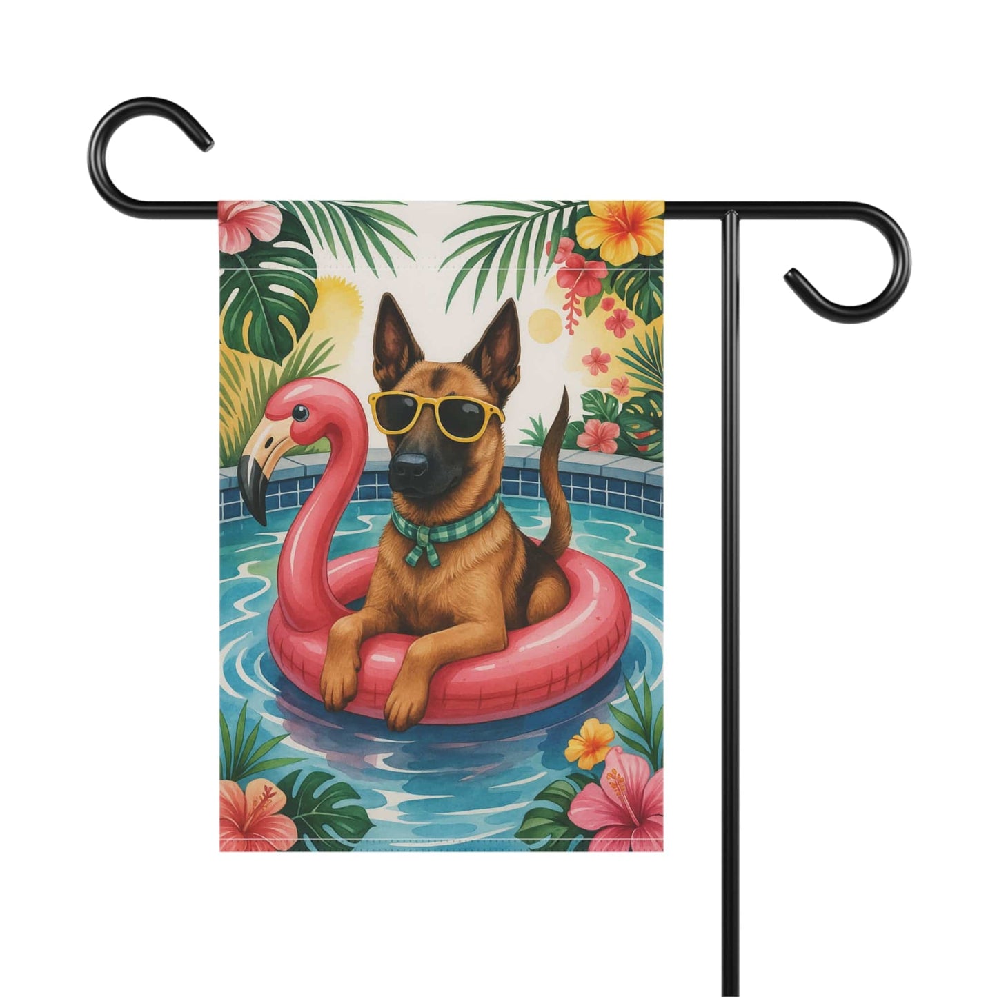 Printify Home Decor Garden Flag, Belgian Malinois Dog Yard Decor, Hello Summer Pool Party