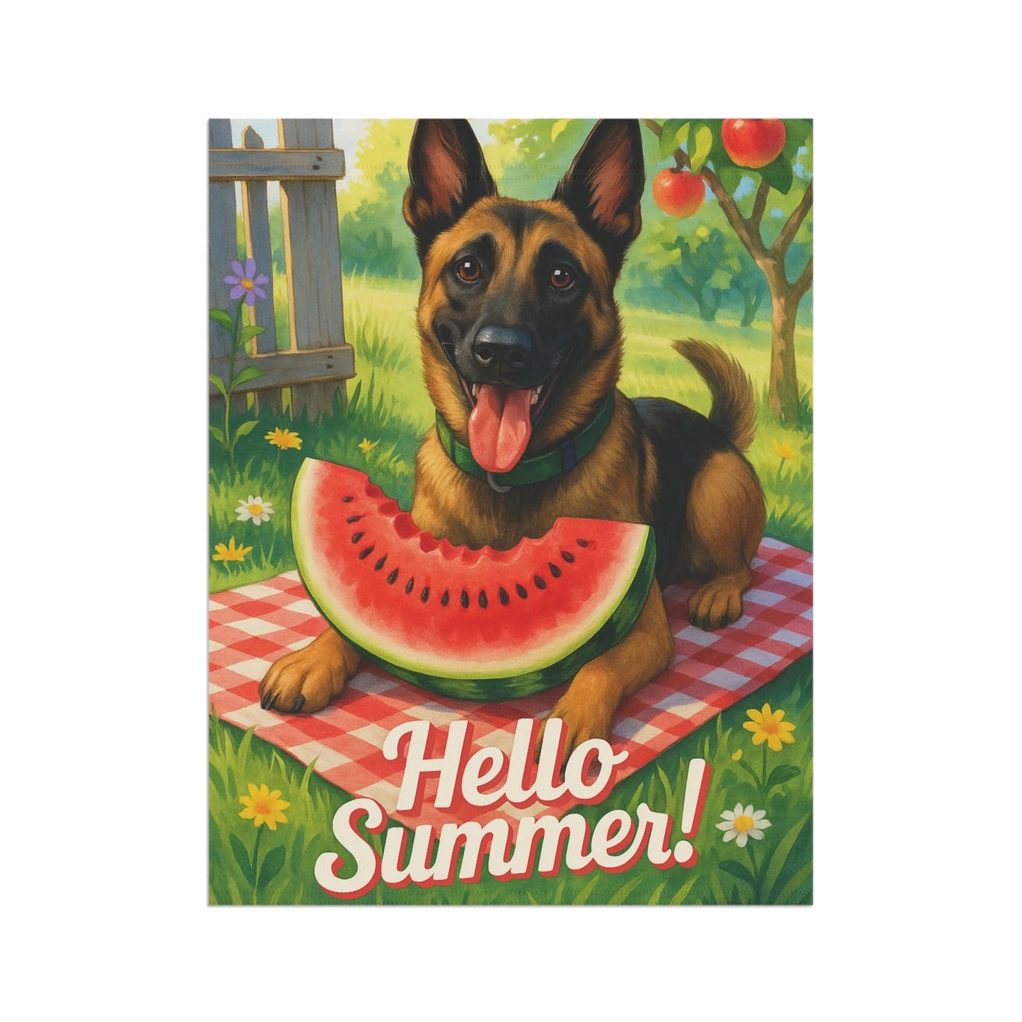 Printify Home Decor Garden Flag, Belgian Malinois Watermelon Hello Summer Yard Sign, Picnic