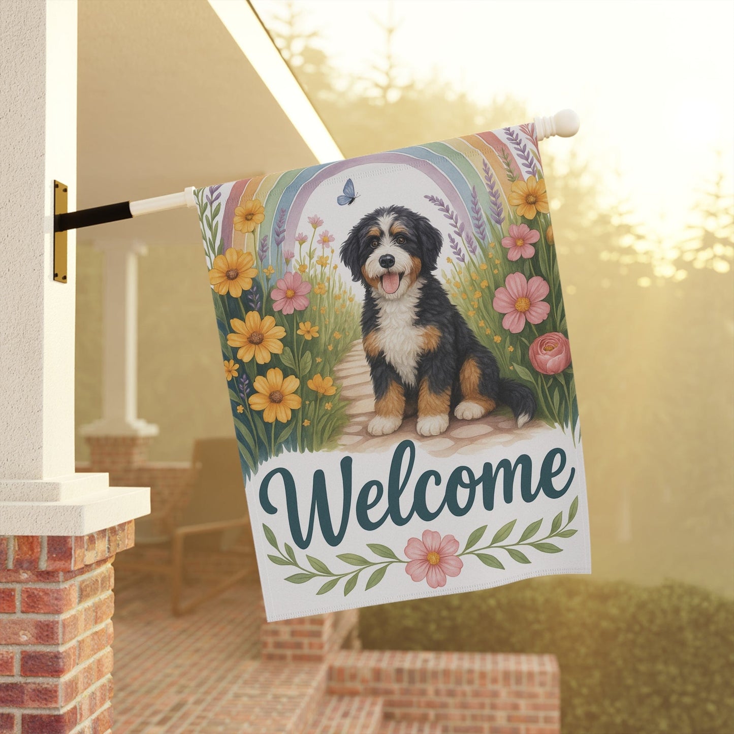 Printify Garden Flag Garden Flag, Bernedoodle Dog Welcome Yard Decor, Outdoor Spring Decoration