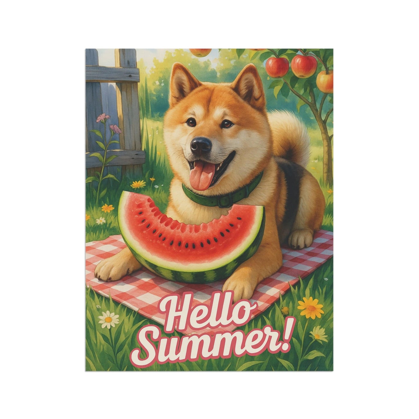 Printify Home Decor Garden Flag, Japanese Akita Watermelon, Hello Summer Yard Sign, Picnic Housewarming Decor