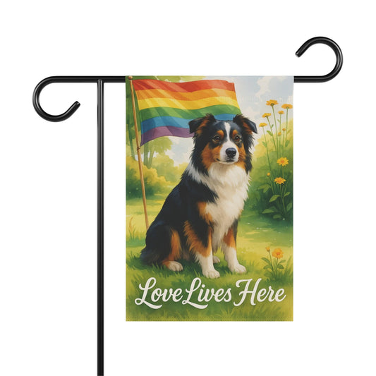 Tricolor Australian Shepherd LGBTQ+ Pride Garden Flag
