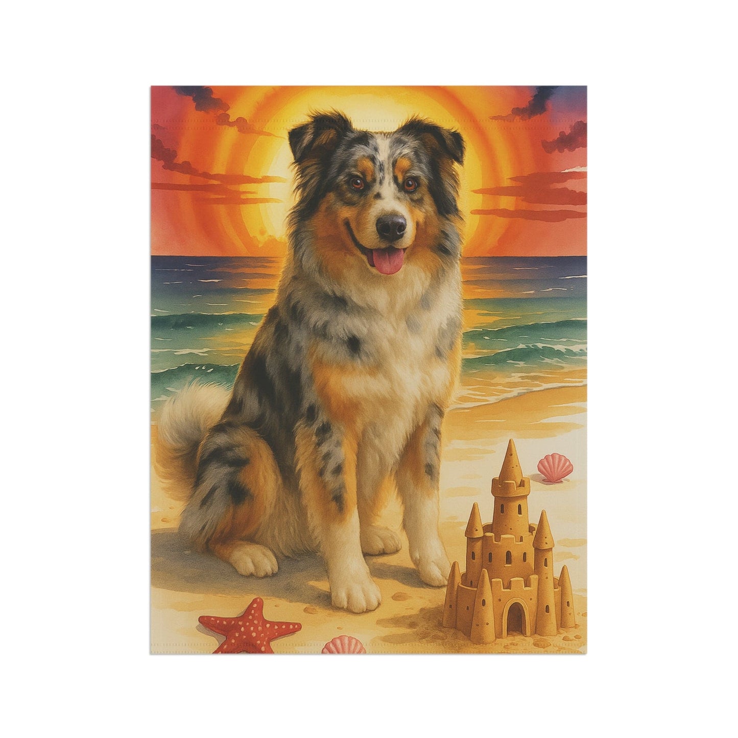 Printify Home Decor Garden Flag, Merle Australian Shepherd Nautical Decor, House Banner Beach Yard Art