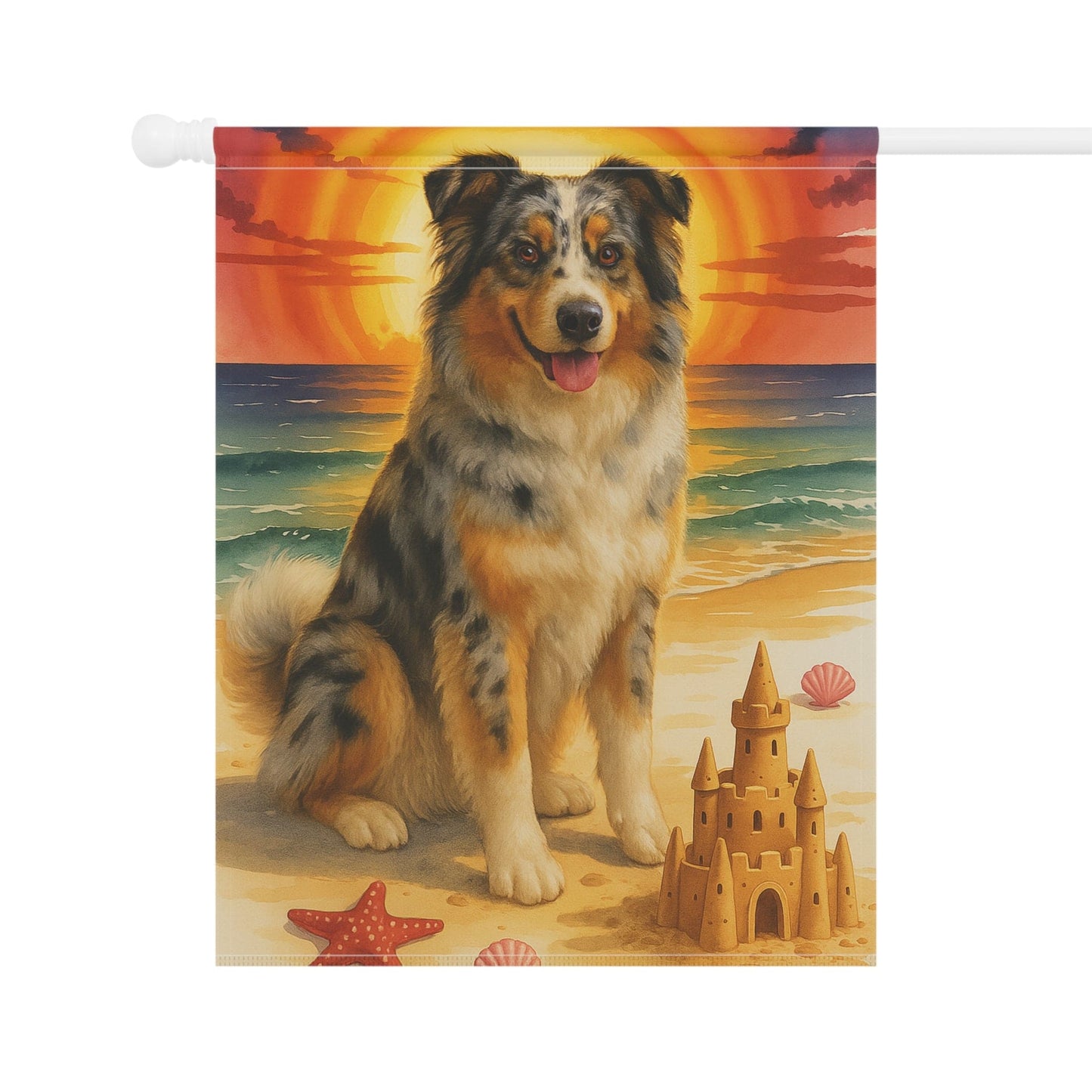 Printify Home Decor Garden Flag, Merle Australian Shepherd Nautical Decor, House Banner Beach Yard Art
