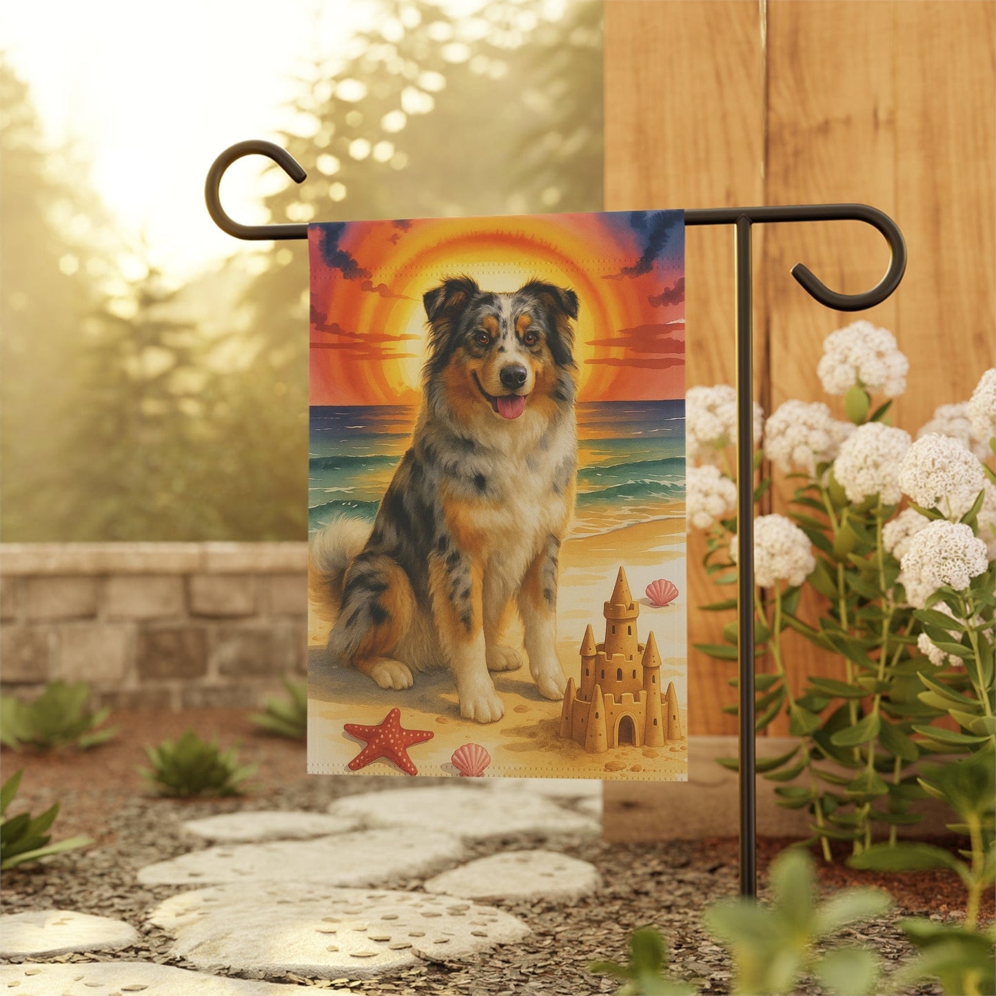 Printify Home Decor Garden Flag, Merle Australian Shepherd Nautical Decor, House Banner Beach Yard Art