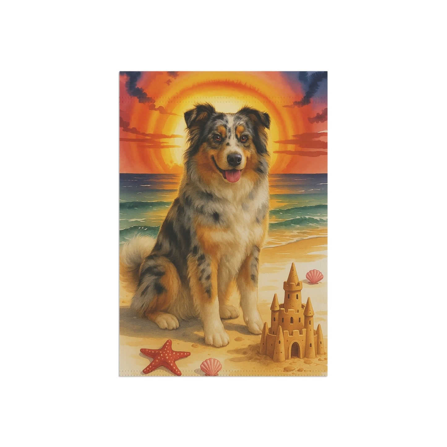 Printify Home Decor Garden Flag, Merle Australian Shepherd Nautical Decor, House Banner Beach Yard Art