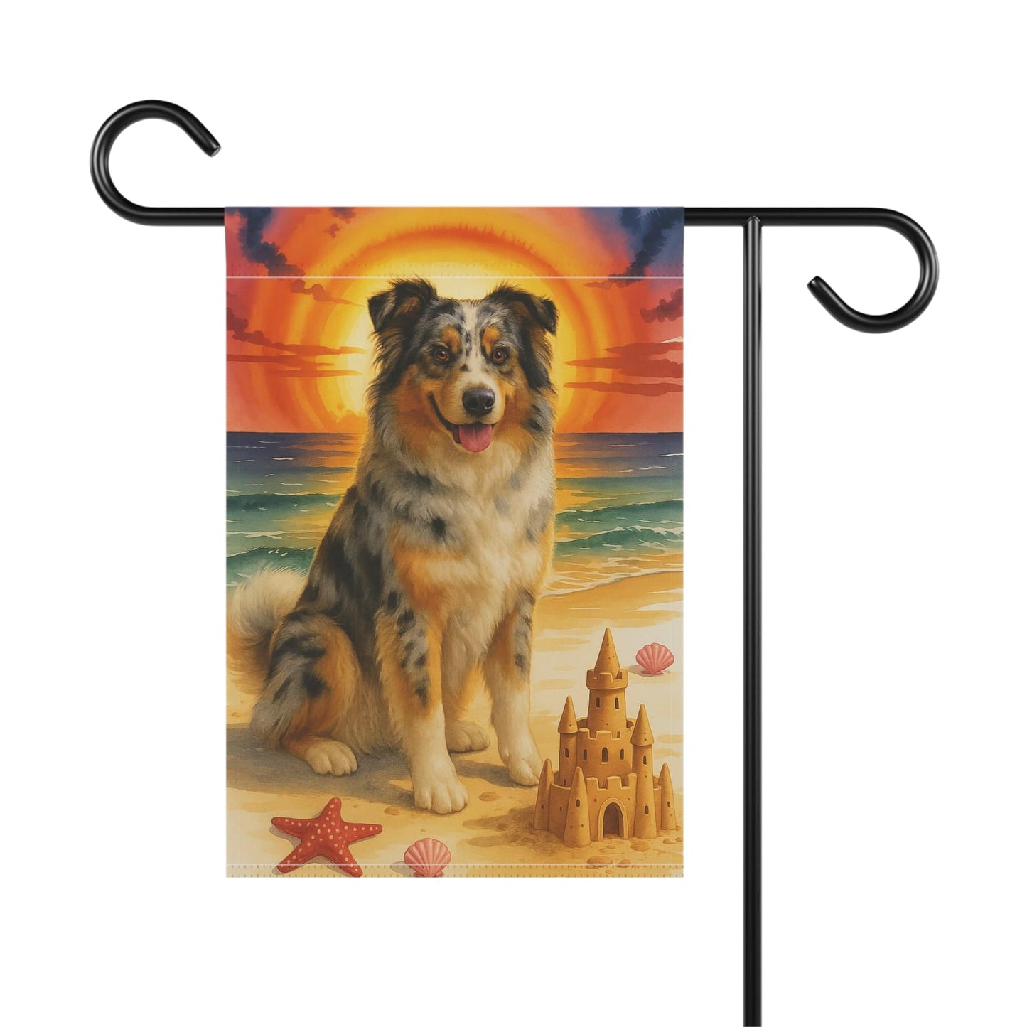 Printify Home Decor Garden Flag, Merle Australian Shepherd Nautical Decor, House Banner Beach Yard Art