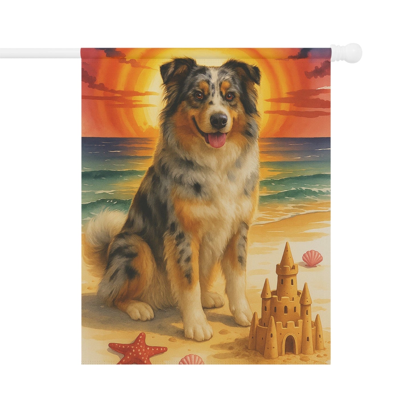 Printify Home Decor 24.5'' × 32'' Garden Flag, Merle Australian Shepherd Nautical Decor, House Banner Beach Yard Art