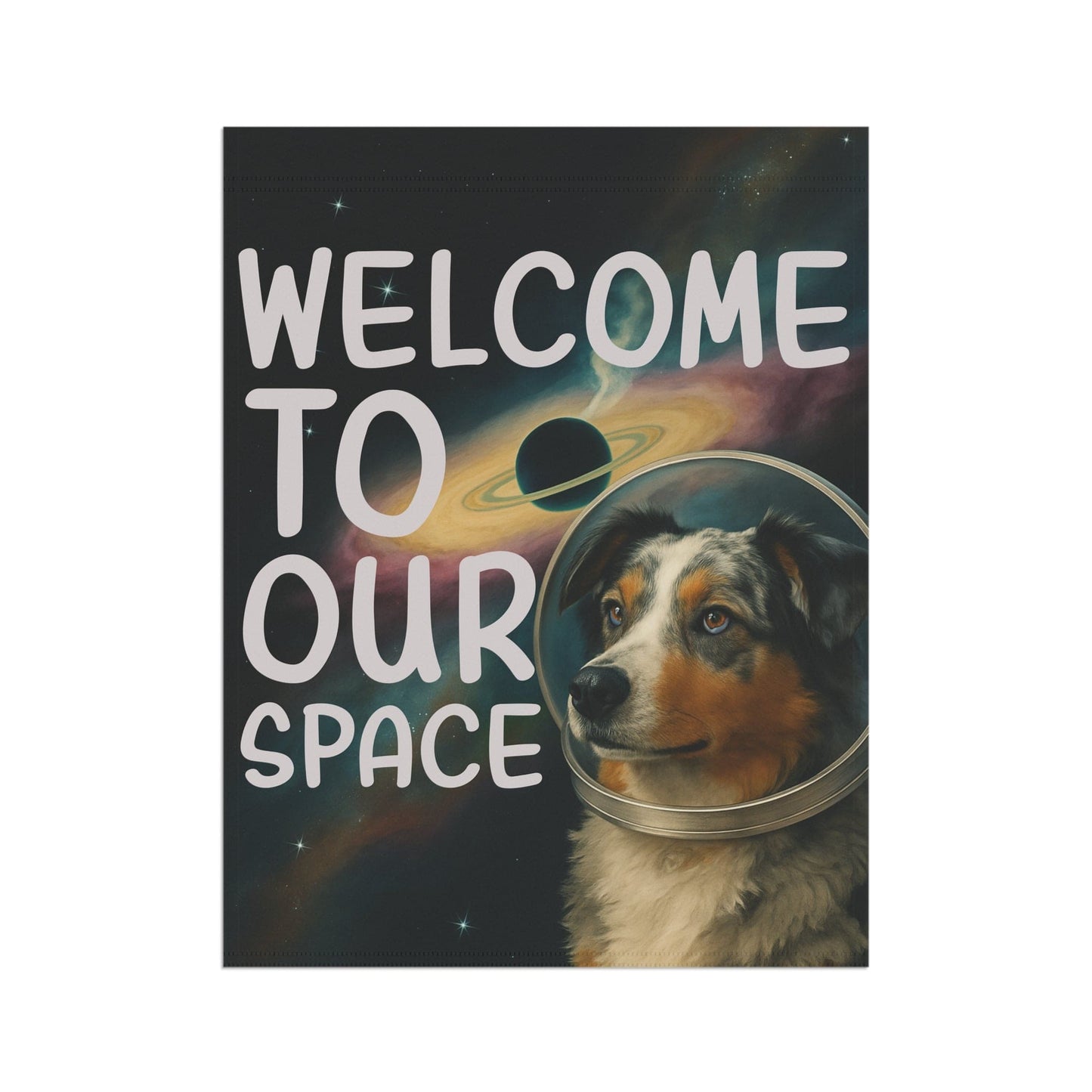 Printify Home Decor Garden Flag, Merle Australian Shepherd Space Lover Banner, Astronaut Decor, Outer Space Decoration