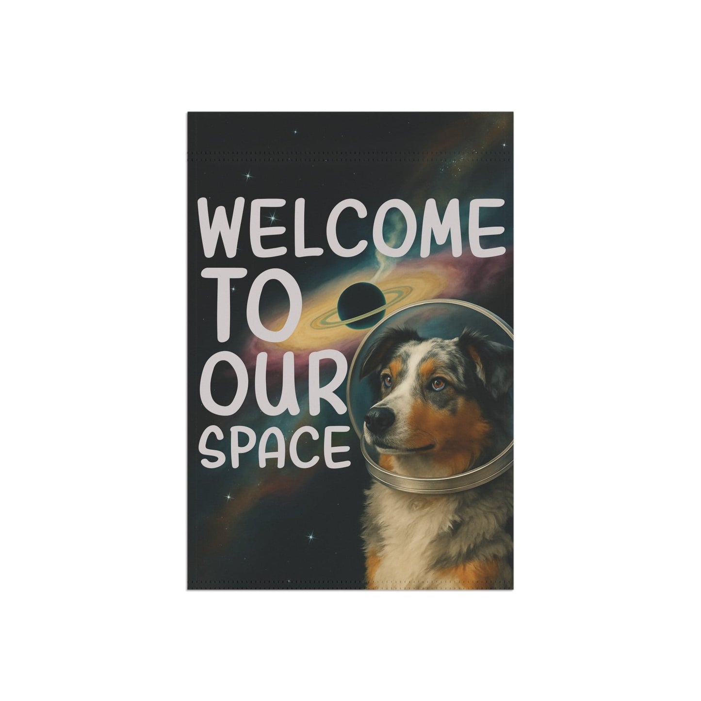 Printify Home Decor Garden Flag, Merle Australian Shepherd Space Lover Banner, Astronaut Decor, Outer Space Decoration