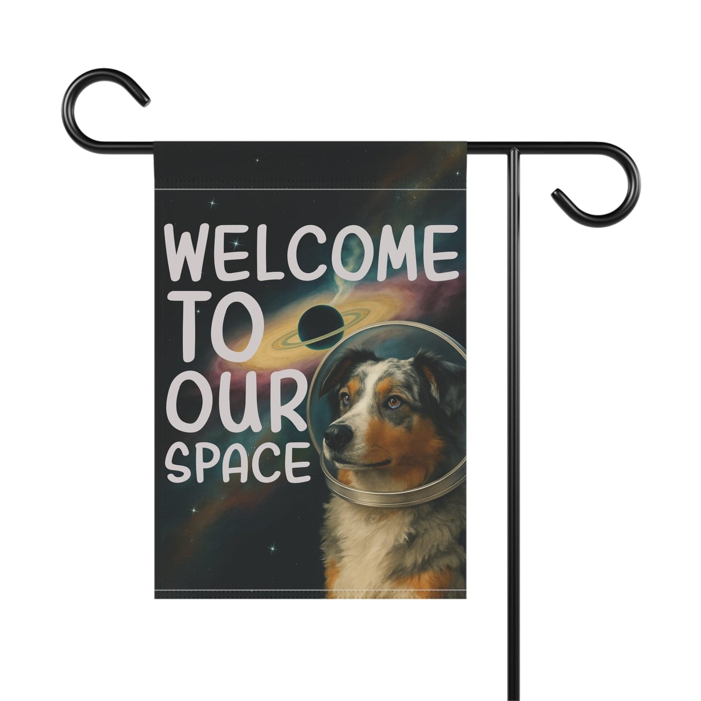 Printify Home Decor Garden Flag, Merle Australian Shepherd Space Lover Banner, Astronaut Decor, Outer Space Decoration