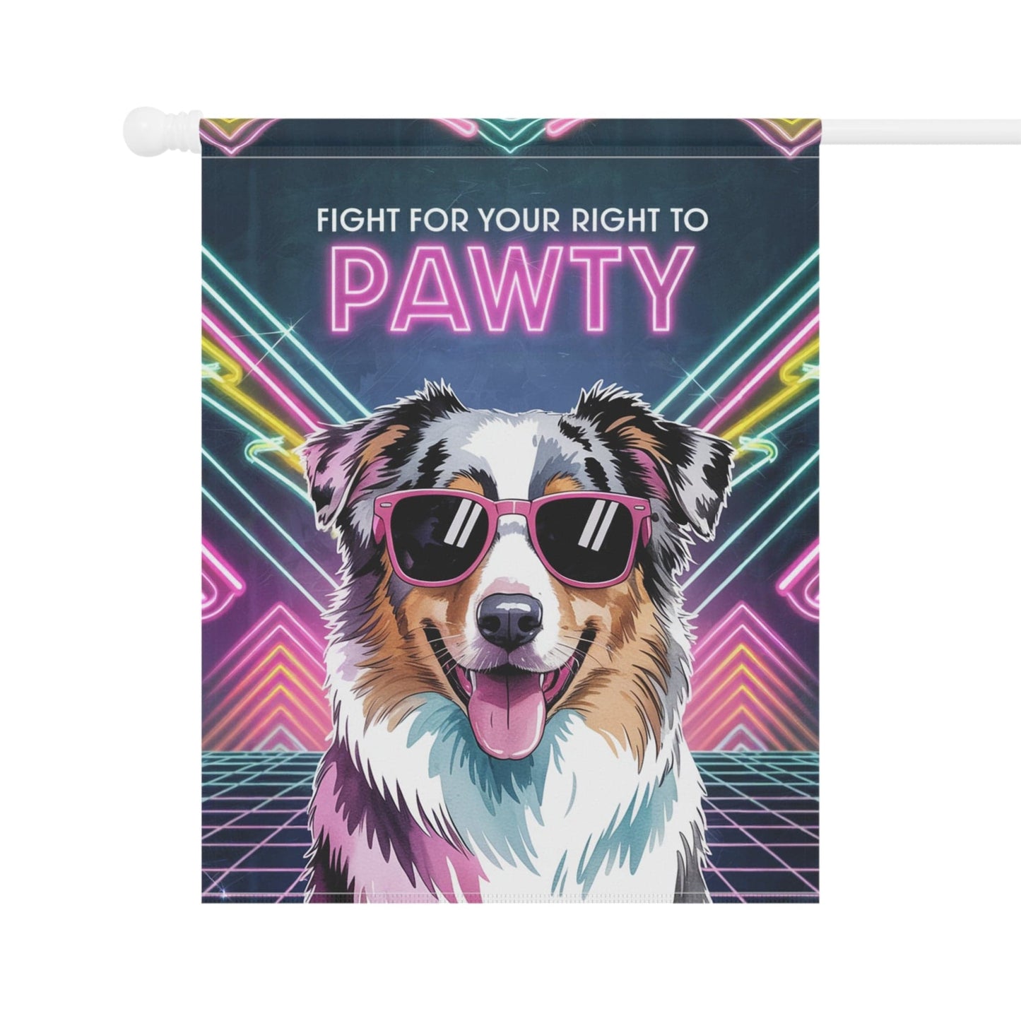Printify Home Decor Garden Flag, Retro Tricolor Australian Shepherd Banner, 80s Party Decor, Housewarming Gift, Front Yard Spring