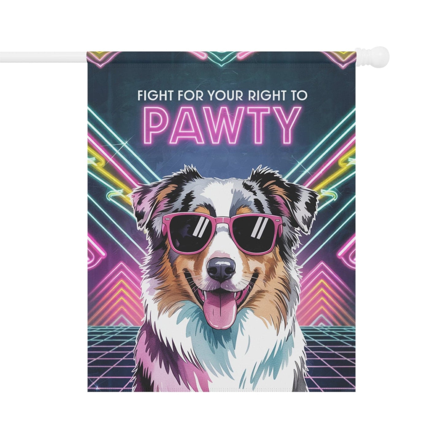 Printify Home Decor 24.5'' × 32'' Garden Flag, Retro Tricolor Australian Shepherd Banner, 80s Party Decor, Housewarming Gift, Front Yard Spring