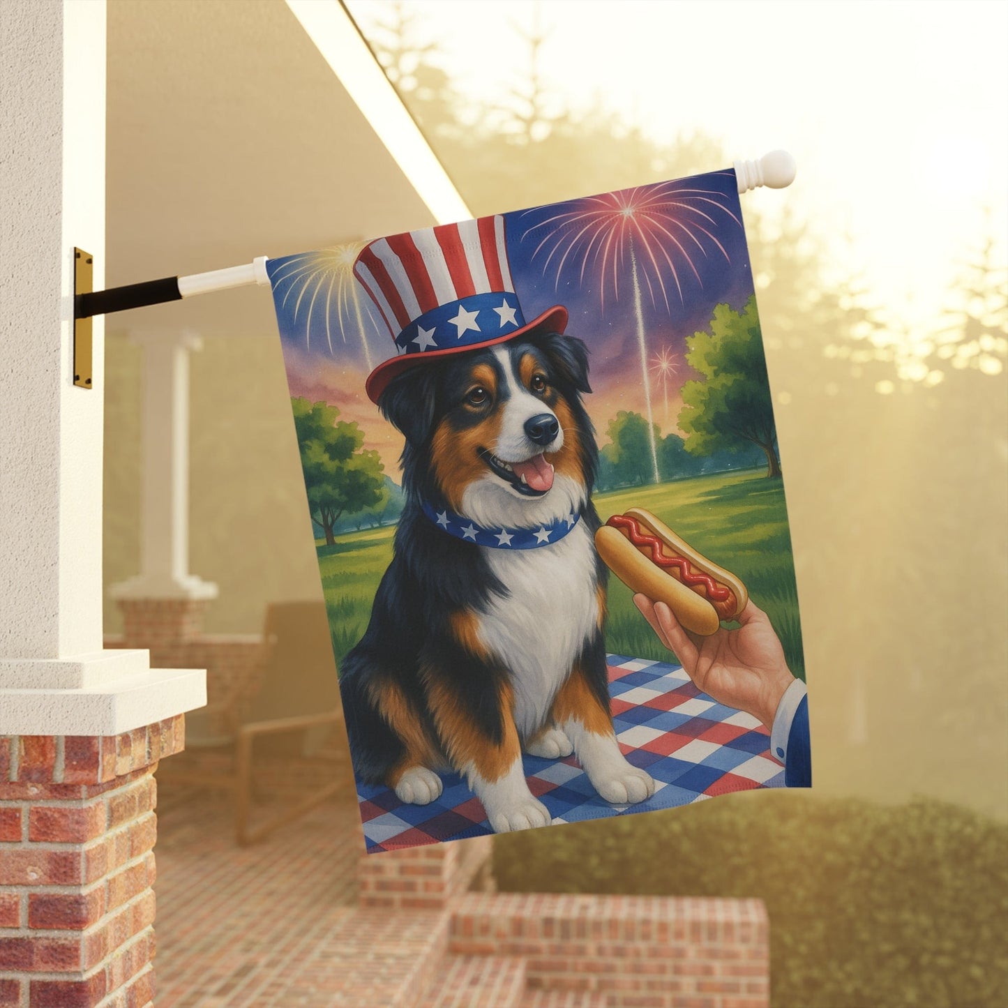 Tricolor Australian Shepherd 4th of July Garden Flag