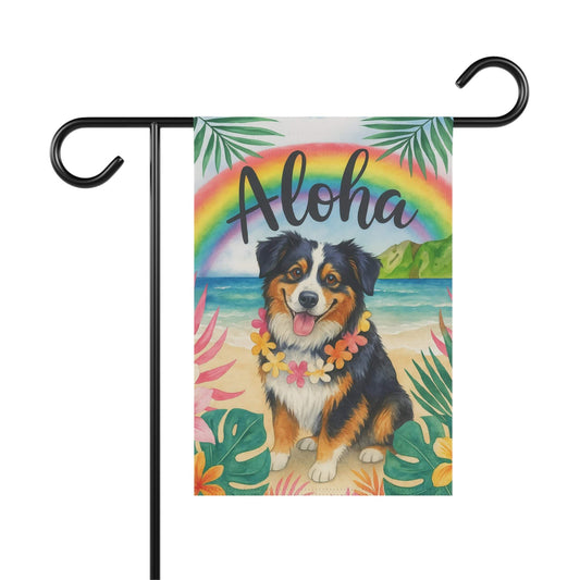 Tricolor Australian Shepherd Aloha Garden Flag
