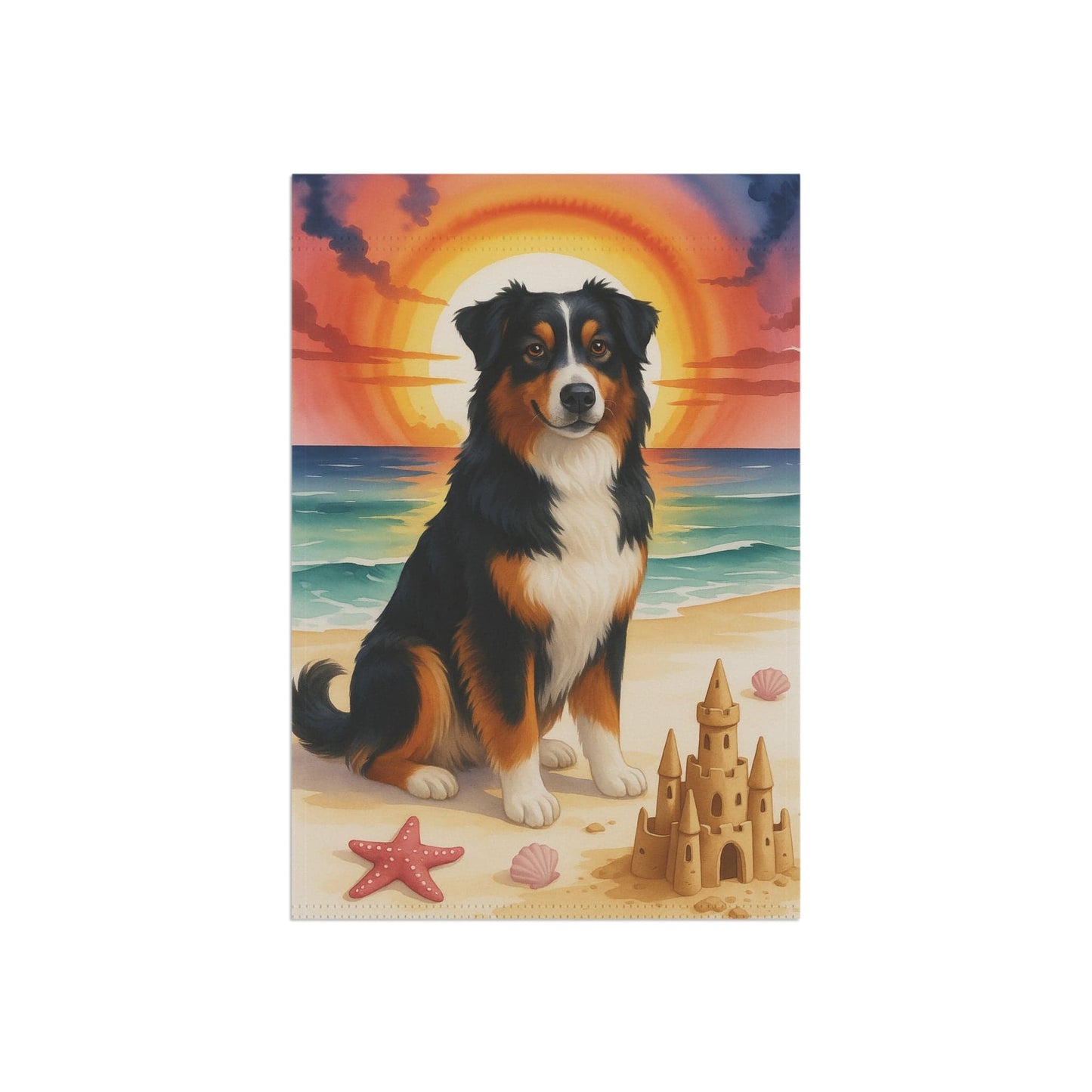 Printify Home Decor Garden Summer Flag, Tricolor Australian Shepherd Nautical Decor, House Banner Beach Yard Art