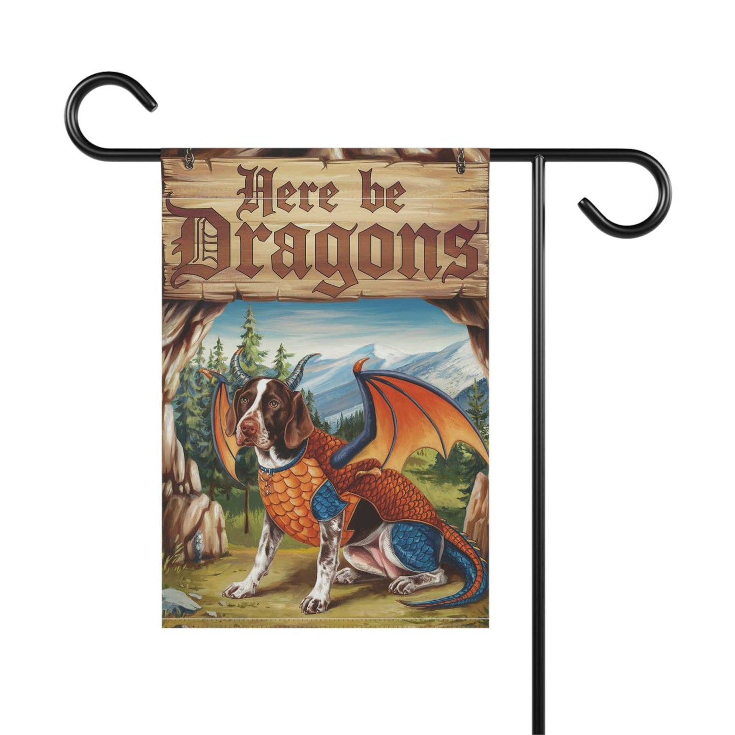 Printify Home Decor German Shorthaired Pointer Dog Dragon Garden Flag, Pet Yard Spring Decor, Housewarming Halloween