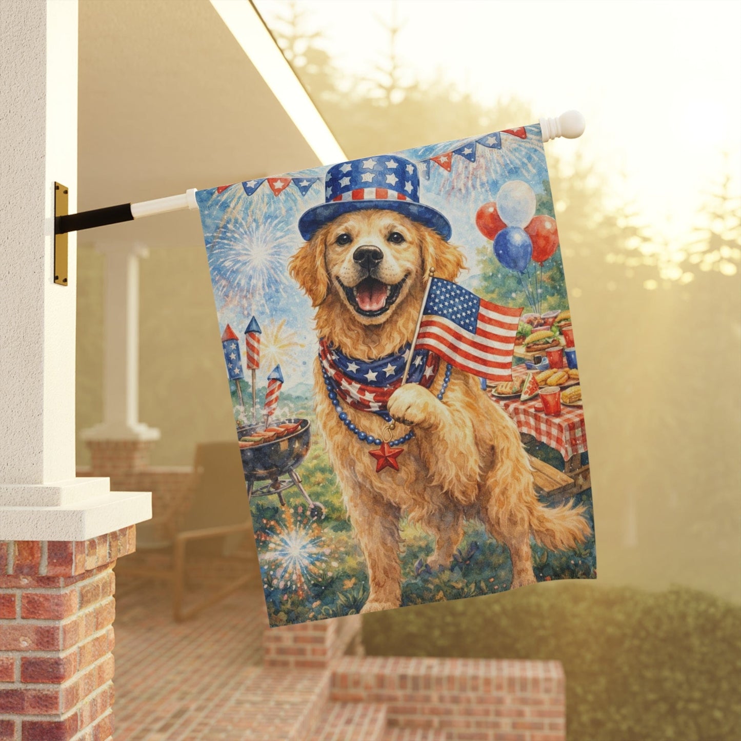 Golden Retriever 4th of July Picnic Garden Flag