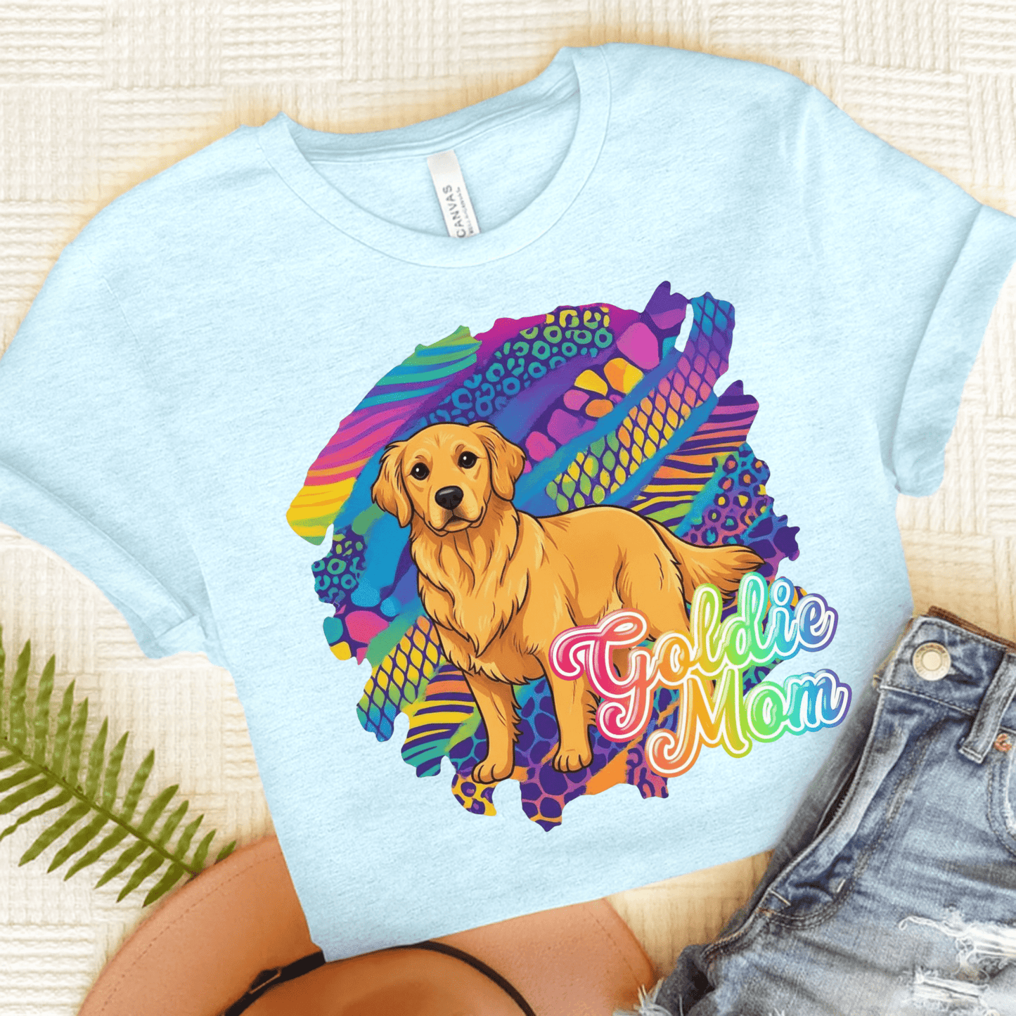 Golden Retriever 90's Neon Unisex TShirt Heather Ice Blue