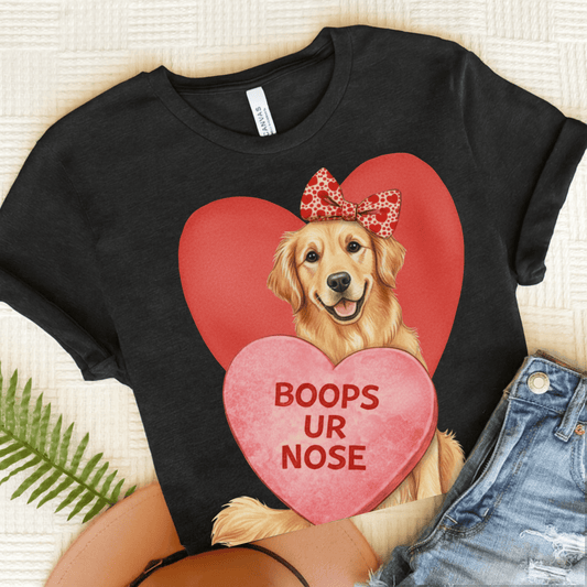 Golden Retriever Boops Valentine Unisex Tshirt Dark Grey Heather
