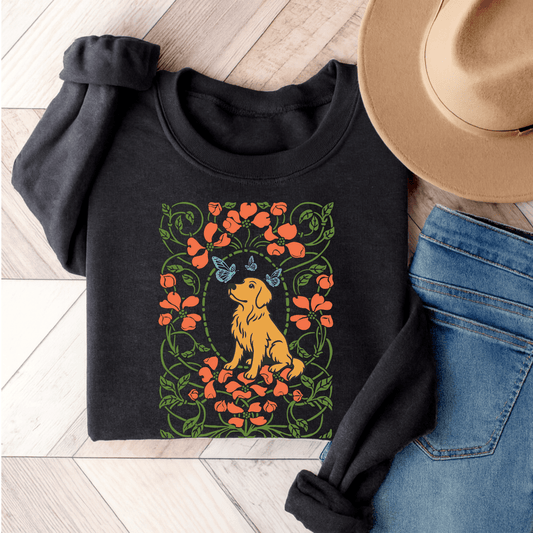 Golden Retriever Butterfly Frame Unisex Sweatshirt Dark Heather