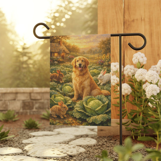 Golden Retriever Cabbage Patch Gardening Garden Flag