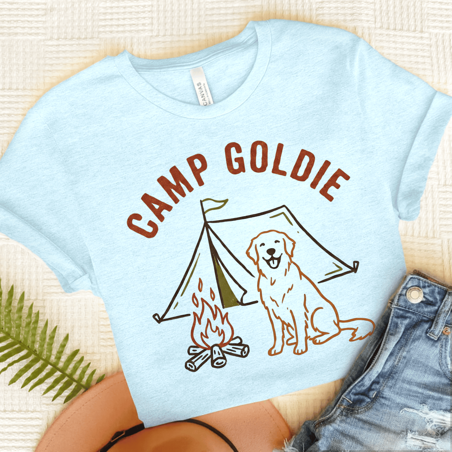 Golden Retriever Camp Goldie Unisex Tshirt Heather Ice Blue