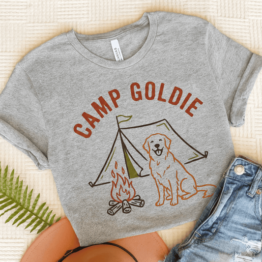Golden Retriever Camp Goldie Unisex Tshirt Athletic Heather