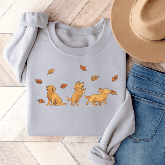 Golden Retriever Chasing Leaves Unisex Sweatshirt Ash