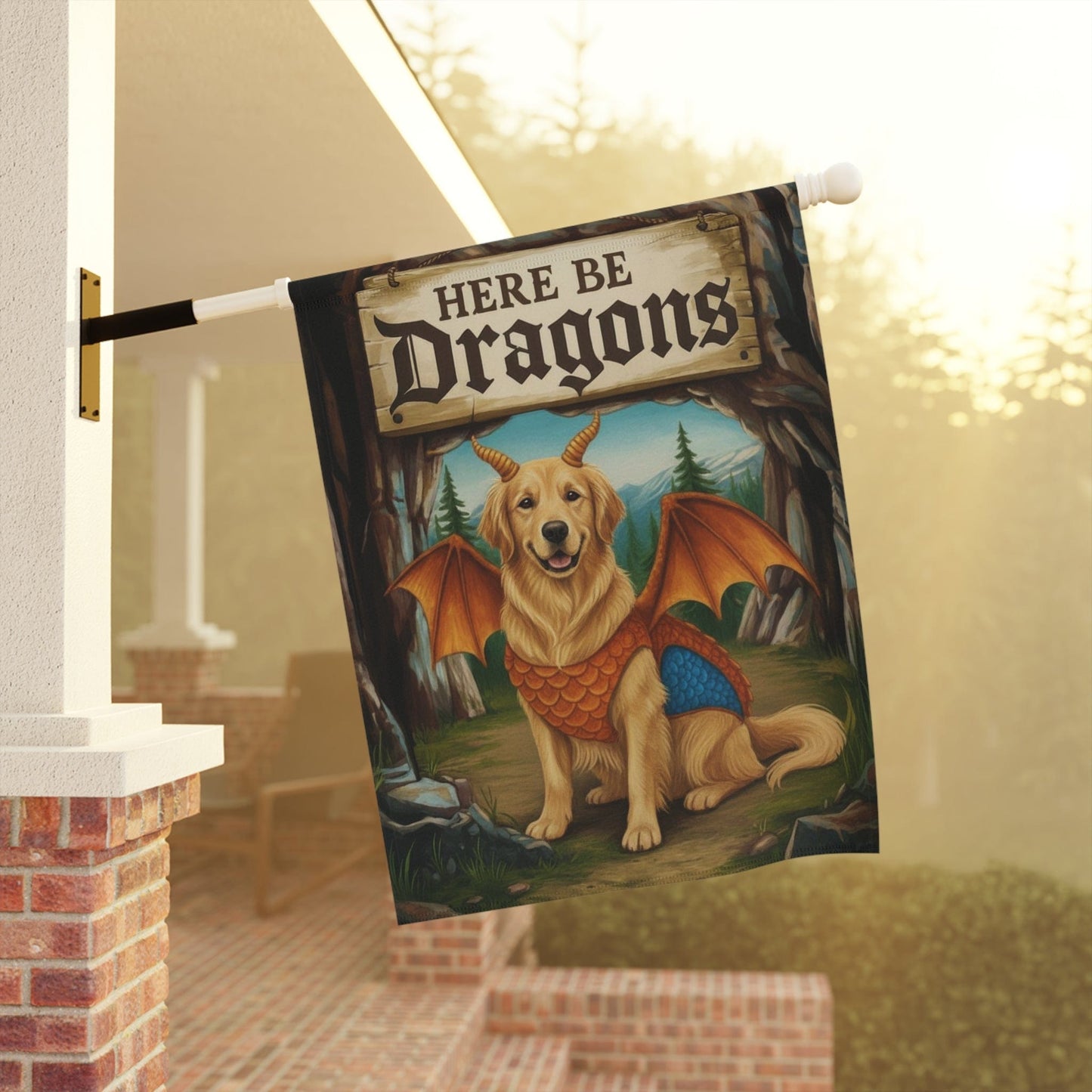 Golden Retriever Dragons Garden Yard Flag