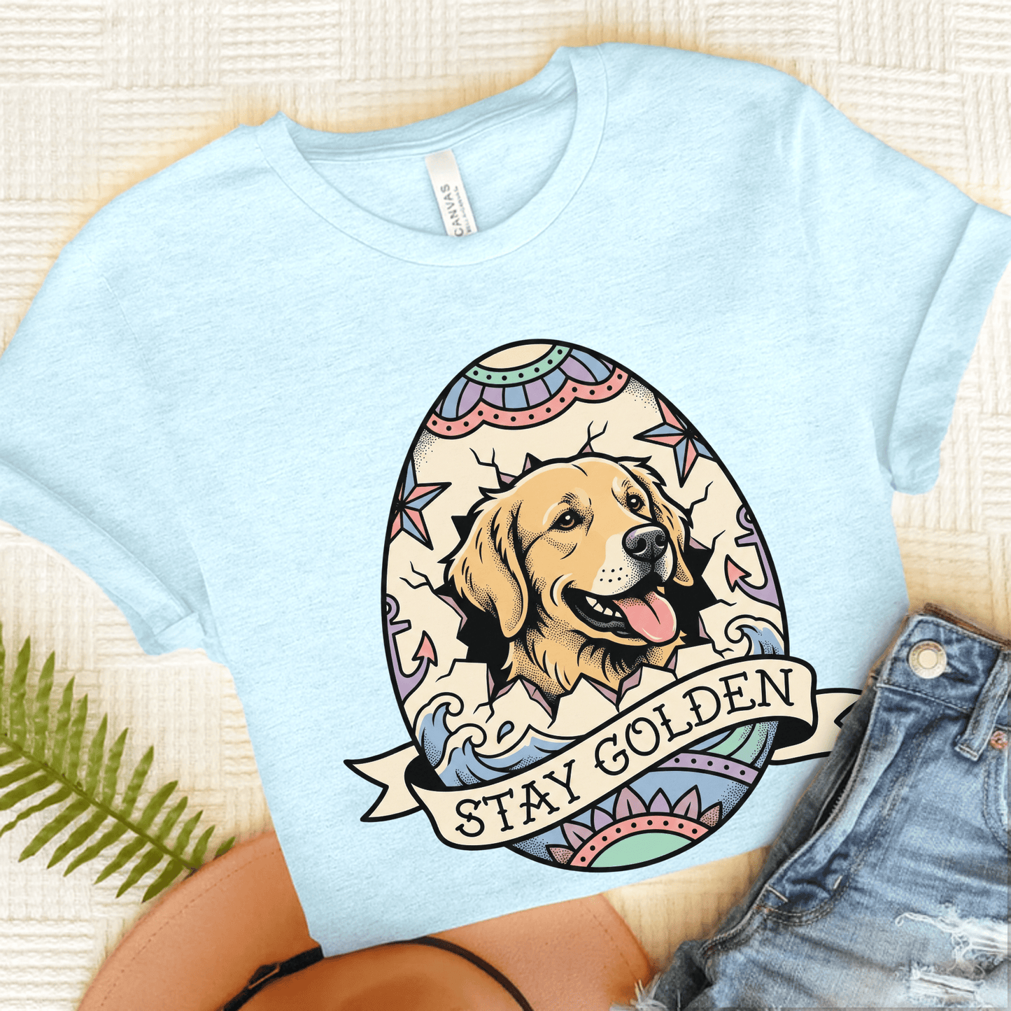 Golden Retriever Easter Egg Unisex TShirt Heather Ice Blue