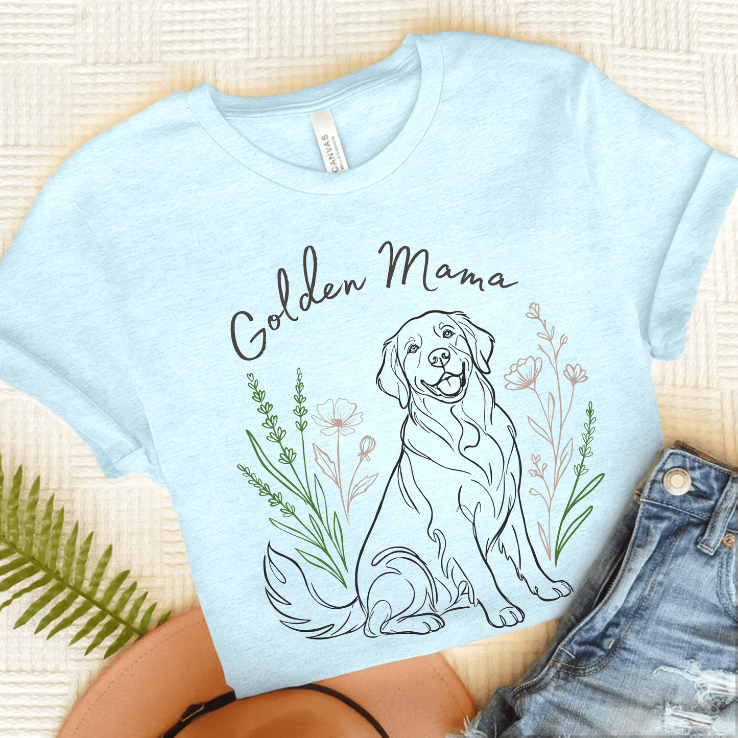 Golden Retriever Floral Mama Unisex Tshirt Heather Ice Blue