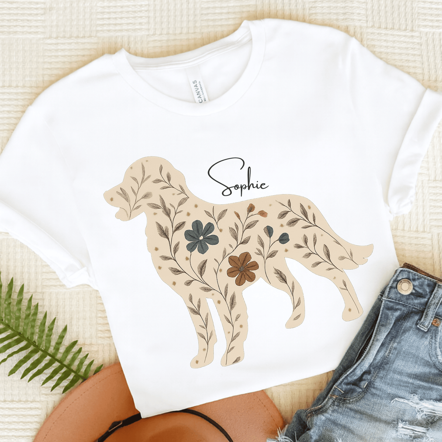 Golden Retriever Floral Silhouette Unisex TShirt White