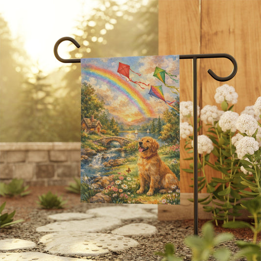 Golden Retriever Fly a Kite Garden Flag